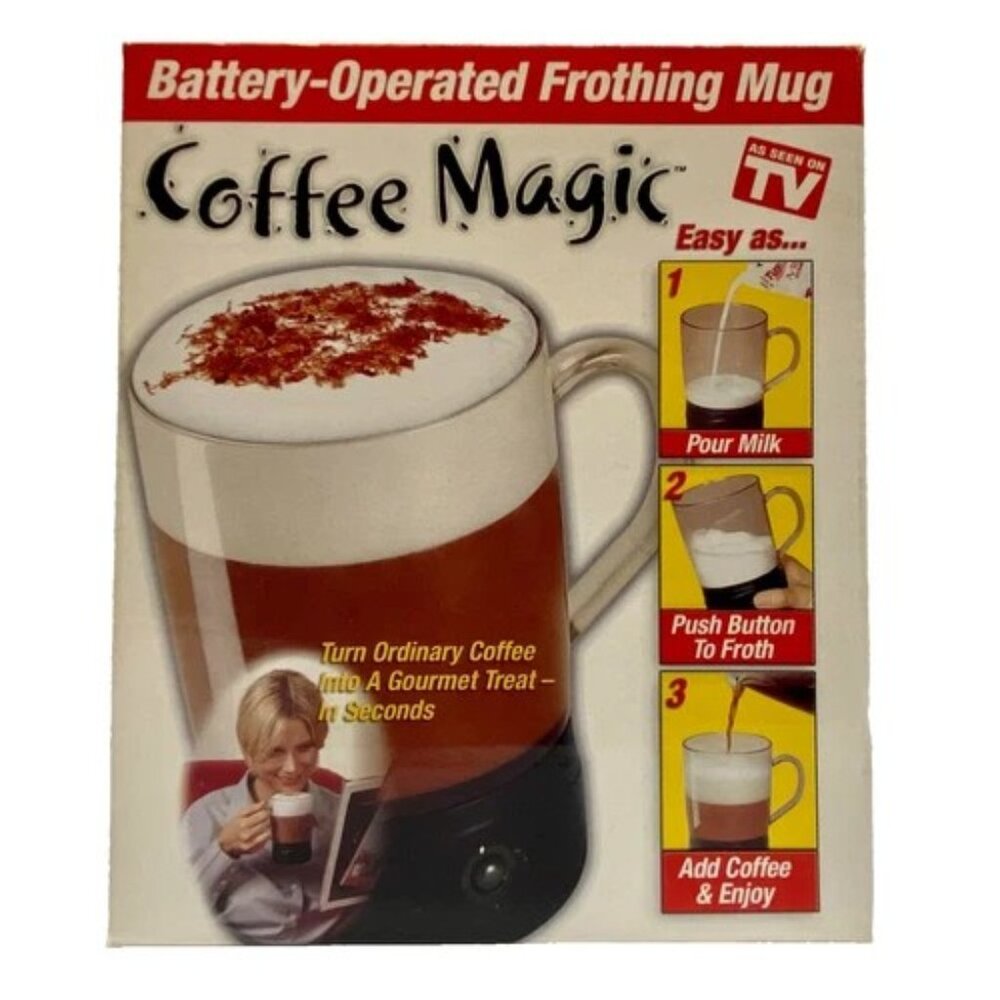 Coffee Magic Frothing Mug Battery Operated 16 oz Mixer + Lid As Seen‎ On TV NIB